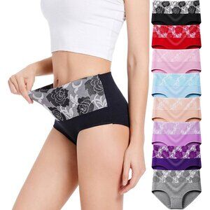 Women's Cotton High Waist Briefs 8 Pack Tummy Control Panties Plus Size